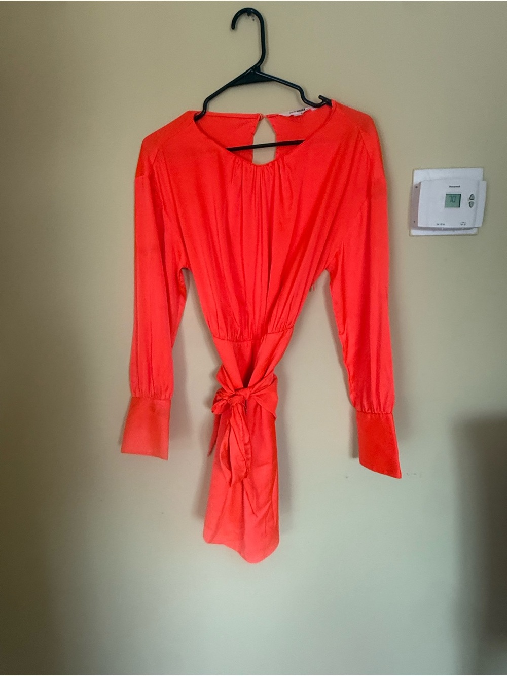 Steve Madden Coral Tie-Front Long Sleeve Dress